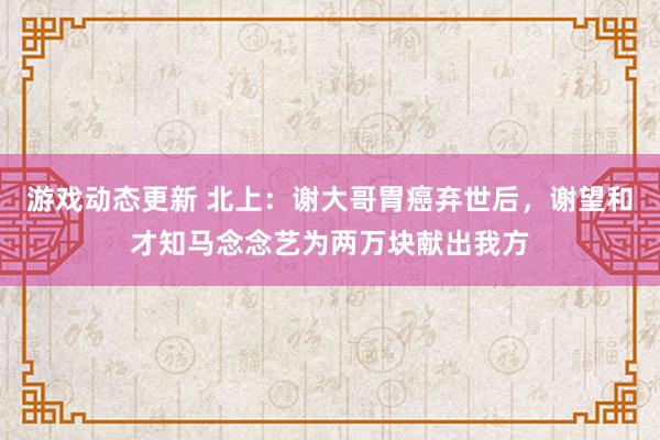 游戏动态更新 北上：谢大哥胃癌弃世后，谢望和才知马念念艺为两万块献出我方